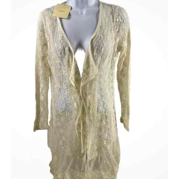 Areve Ivory Lace Open Front Long Sleeve Cardigan S - Picture 1 of 3